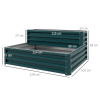 Outsunny Pat de flori înălțat fond deschis 2 etaje pentru plante aromatice legume fructe flori 120 x 101 x 58 cm verde(m-3)