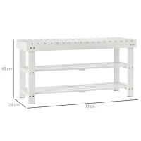 HOMCOM Banc pentru pantofi din lemn cu 3 niveluri cu rafturi de depozitare și compartiment ascuns, 90 x 29 x 45 cm, alb(m-3)