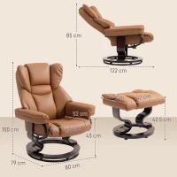 HOMCOM Faux Leather Reclining Chair and Footstool - Brown(m-3)