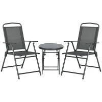 Outsunny Set Bistro 3 Piese din Metal Rezistent la Intemperii pentru Mobilier Grădină cu Masă Pliantă și Scaune Gri închis(m-1)
