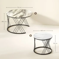 HOMCOM Lot de 2 mese joase gigogne rotunde Ø 70/44,5 cm cu blat efect marmură și picioare din metal, gri și alb(m-3)