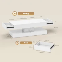 HOMCOM Masa de cafea cu sertare și lumini LED, masă laterală modernă cu raft deschis, masă de cafea, placaj, Alb(m-3)