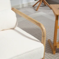 HOMCOM Fotoliu cu accent, Fotoliu tapitat cu material, Cadru din lemn de cauciuc, Fotoliu modern cu pernă, Alb(m-3)