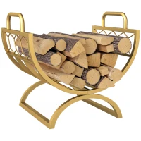 Outsunny Estante de leña para chimenea interior 46 x 36 x 41 cm Brennholzregal para Kamin Ofen Metall Gold(m-6)