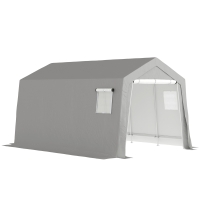 Outsunny Cort de Depozitare Exterior 3 x 4,5 m, tente de depozitare impermeabilă și anti-UV, ușă înrolabilă, ferestre, gri