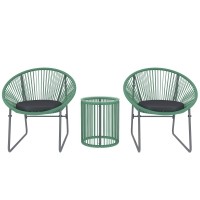 Outsunny Set de mobilier de exterior cu 3 piese, 1 masă, 2 scaune, placă de masă din sticlă, poliratan plastic înfășurat în cadre de oțel, perne moi, Verde