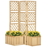 Outsunny Paravan pentru Grădină, triplu pliabil, 4 ghivece de flori, lemn masiv, culoare naturală, 133 x 62 x 165 cm