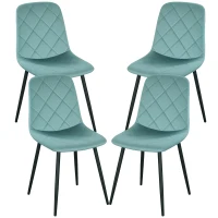 HOMCOM Lot de 4 scaune de sufragerie căptușite cu spătar înalt, picioare din oțel și material textil, verde(m-6)