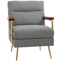 HOMCOM Fotoliu în stil retro, fotoliu de accent, model de pauni, elemente de lemn, miez de arcuri, Negru + Alb(m-6)