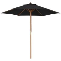 Outsunny Umbrelă de soare Ø 250 cm, umbrelă de balcon cu mecanism de tragere cu sfoară, umbrelă de plajă din bambus rezistent la vânt, umbrelă de piață pentru balcon terasă grădină, Negru(m-6)