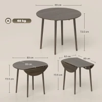 HOMCOM Masa de dining plianta 2 abatante, masa rotunda extensibila pentru 4 persoane, picioare din lemn Ø 89 x 73,5 cm, gri(m-3)