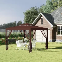 Outsunny Tonnelle barnum de grădină 3L x 3l m cu 4 plase de țânțari detașabile - dublu acoperiș - maro(m-2)