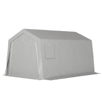Outsunny Cort de Depozitare Exterior 3 x 4,5 m, tente de depozitare impermeabilă și anti-UV, ușă înrolabilă, ferestre, gri(m-6)