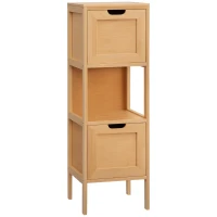 kleankin Comodă de depozitare coloană pentru baie din bambus 2 sertare și 1 raft - dim. 30L x 30l x 90H cm(m-1)