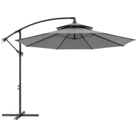 Outsunny Umbrelă, Cu Manivelă și Acoperiș Dublu Bază în Formă de Cruce Oțel Protecție Solară Ø2,67 x 2,45 m Gri deschis(m-7)