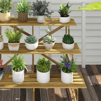 Outsunny Suport pliabil pentru plante, 3 etaje, 78 cm înălțime, din lemn natural, ideal pentru interior și exterior(m-4)