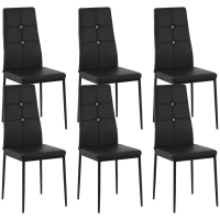 HOMCOM Joc de 6 Scaune de Dining Tapitate în PU cu Spătar Înalt cu Butoane și Picioare de Oțel Design Modern Negru
