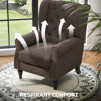 HOMCOM Fauteuil de salon capitonné avec assise large, pieds en bois, style classique, grand confort, 74 x 86 x 102 cm, marron(m-6)