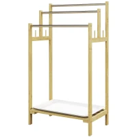 HOMCOM Suport de prosoape din bambus cu 3 bare, raft de depozitare, 4 cârlige și platou detașabil, 50,5Lx31Px90H cm natural(m-6)