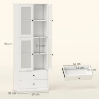 HOMCOM Dulap de bucătărie cu sertare și uși din sticlă, Suprafață de melamină, Alb(m-3)