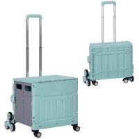 HOMCOM Cărucior de cumpărături pliabil, cu trepte, mâner telescopic, capacitate 65 kg, verde.(m-1)