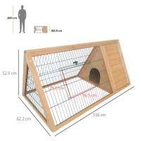 PawHut Clapier triunghiular de sol, tarc exterior, cuib dublu uși pentru iepuri, pui de găină, broască țestoasă, dim. 116L x 62,2l x 52,5H cm, lemn masiv de pin(m-3)