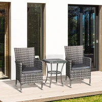 Set de mobilier de balcon Outsunny pentru 2 persoane, Set de scaune din ratan, Set de mobilier de grădină Polyrattan, Gri închis(m-2)