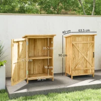 Outsunny Depozit de Grădină din Lemn 63,5x40x90 cm Dulap pentru Depozitarea Uneltelor cu 2 Rafturi și Ușă Natural(m-3)