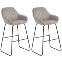 HOMCOM Set de 2 scaune de bar, Scaune de bar cu tapițerie și spumă, Scaune căptușite cu picioare metalice, Gri