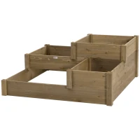 Outsunny grădină în trepte cu 4 recipiente pentru plante, rezistentă la intemperii, lemn masiv, 122x122x51 cm, natural(m-6)