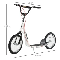 HOMCOM Trotinetă pentru copii Trotinetă oraș Treticiclu Kickboard cu roți pneumatice și frână de mână Trotinetă copii pliabilă de la 5 ani 16 inch Alb 139 x 58 x 90-96 cm(m-3)