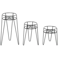 Outsunny Set 3 Suporturi metalice pentru plante, înălțimi 23,5/30/42 cm, suporturi pentru ghivece, negru(m-6)