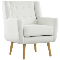 HOMCOM Fotoliu cu Brațe, Fotoliu de Relaxare, Sacramento, Lemn de Cauciuc, Bordură cu Nasturi, Alb(m-1)