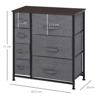 HOMCOM Șifonier 7 sertare din material textil, mobilier de depozitare modern, cadru din oțel, 63,5 x 30 x 71 cm, gri închis(m-3)