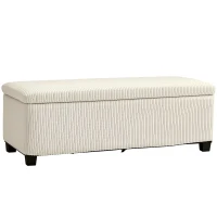 HOMCOM Banc de depozitare capăt de pat din catifea cordonată cu capac, pentru salon, dormitor, intrare, 112 x 42 x 40 cm, bej(m-1)