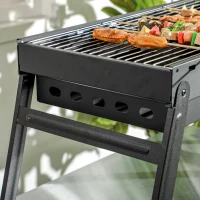 Outsunny Grătar la cărbuni de lemn pliabil portabil Grătar BBQ pe picioare cu tava de cărbuni detasabila 74L x 30l x 37H cm(m-4)
