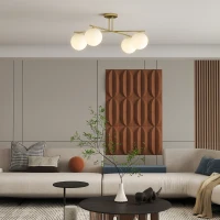 HOMCOM Plafonier candelabru modern cu 4 lumi cu soclu E14, montaj semi-aplatizat, aur si crem(m-2)