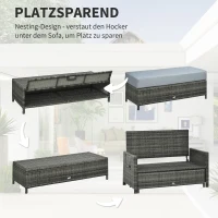 Outsunny Canapea de grădină 2 în 1 cu funcție de șezlong, taburet cu depozitare, perne, Gri, 130x72x96 cm(m-4)