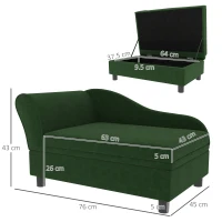 PawHut Canapea câini pisici pe picioare cu depozitare stil modern perne de șezut detașabile 76 x 45 x 43 cm verde(m-3)