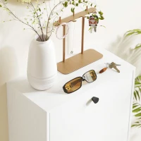 HOMCOM Dulap cu 3 Uși Rabatabile Rafturi Ajustabile și Design Compact 47x28x115 cm Alb cu Inserții de Lemn(m-5)