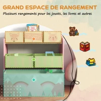 Tableau chevalet double-face rouleau papier 2 paniers + meuble à jouets de rangement à 6 boîtes, 63 x 30 x 66 cm, rose(m-7)