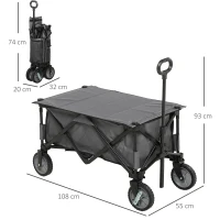 Outsunny Cărucior de grădină pliabil băscuță detașabilă mâner telescopic 5 buzunare 108 x 55 x 93 cm gri închis(m-3)
