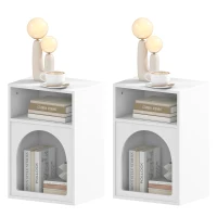 HOMCOM Set de 2 mese de noapte, masă de noapte cu compartimente deschise, design arcuit, 40 x 30 x 60 cm, alb(m-6)