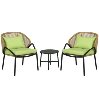 Outsunny Set de mobilier de terasă din ratan, 3 piese, cu perne pentru șezut și spate, ratan artificial, cadru metalic, Verde(m-1)