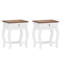 HOMCOM Set de 2 Noptiere cu Sertar Raft Deschis și Blat cu Efect de Stejar Stil Francez 45x35x55 cm Alb și Stejar(m-7)