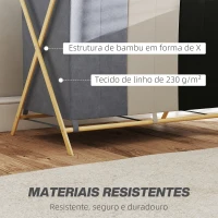 HOMCOM Cesto para Roupa Suja Dobrável com 3 Compartimentos Capacidade 129L com Estrutura de Bambu e Sacos Removíveis Multicolor(m-5)