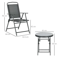 Outsunny Set Bistro 3 Piese din Metal Rezistent la Intemperii pentru Mobilier Grădină cu Masă Pliantă și Scaune Gri închis(m-3)
