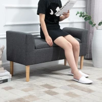 HOMCOM Bancă de Scaun cu Depozitare, Bancă Tapitată cu Aspect de In, Picioare de Lemn, Bancă de Pat cu Capacitate de încărcare de până la 130 kg, pentru Sufragerie Dormitor Hol, 116 x 44 x 58 cm Gri Închis(m-3)