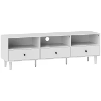 HOMCOM Mobilier TV pentru până la 75" cu 3 sertare, 3 rafturi deschise și pas-cablu, 140 x 34 x 45 cm, alb(m-6)