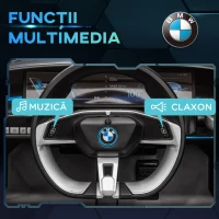 HOMCOM Masina electrica pentru copii licenta BMW telecomanda claxon faruri negru rosu albastru pentru copii pentru plimbare pentru distractie echilibru(m-6)